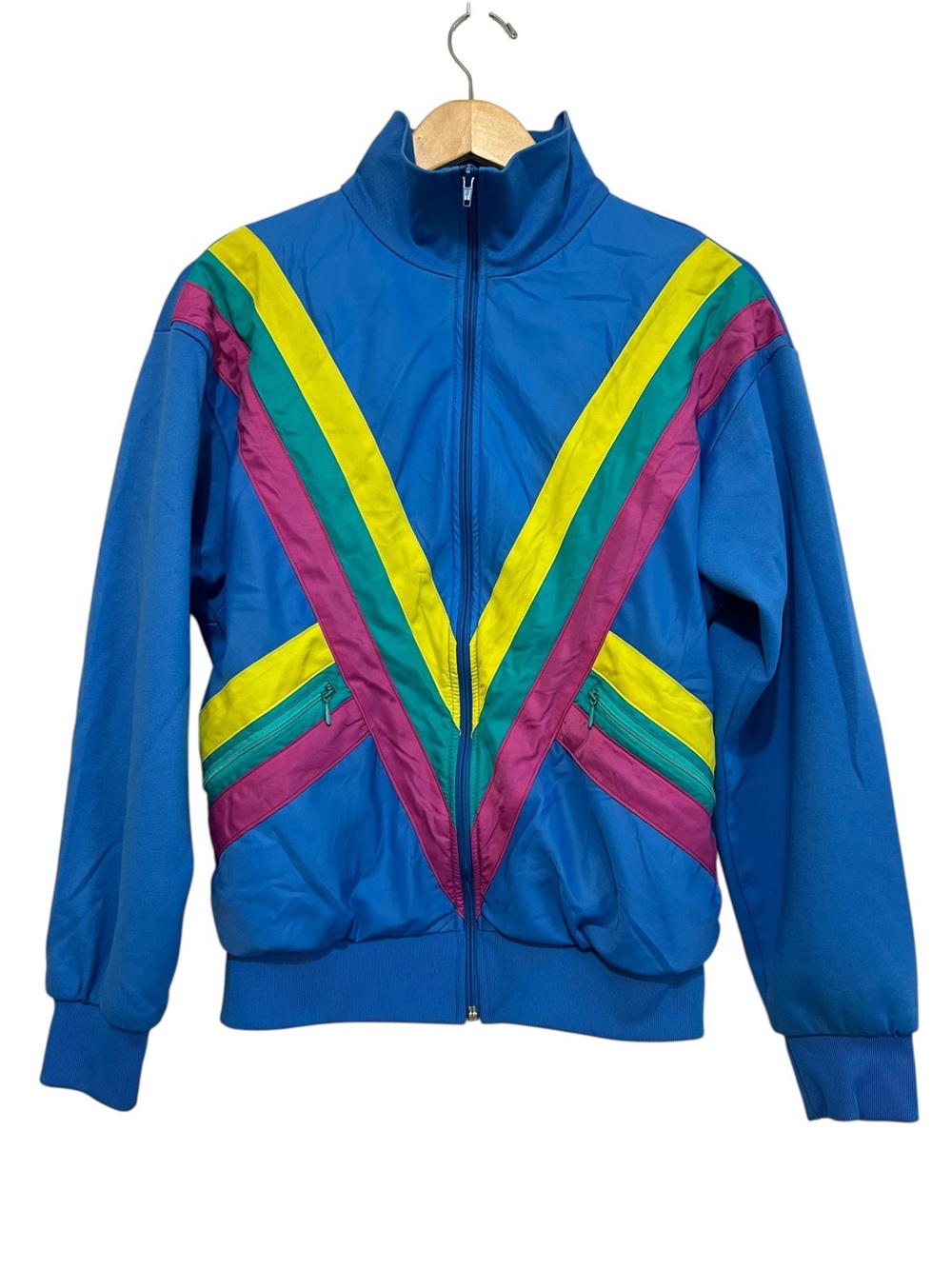 Vtg Finn Flare Blue Retro Track Jacket Colorful Stripes Size 46 (USL/XL)
